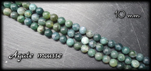 Agate mousse ronde en fil - 10mm