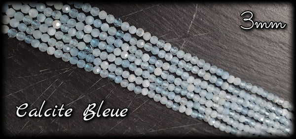 Calcite bleue facettée en fil - 3mm