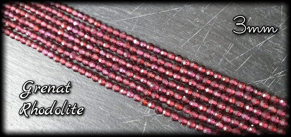 Grenat rhodolite facettée en fil - 3mm