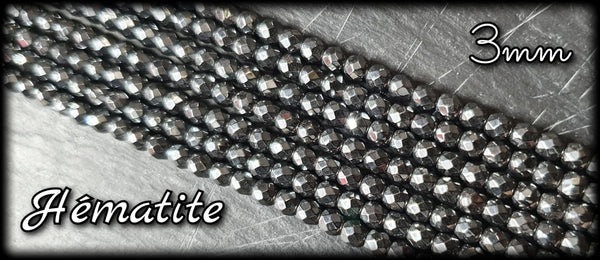 Hématite facettée en fil - 3mm