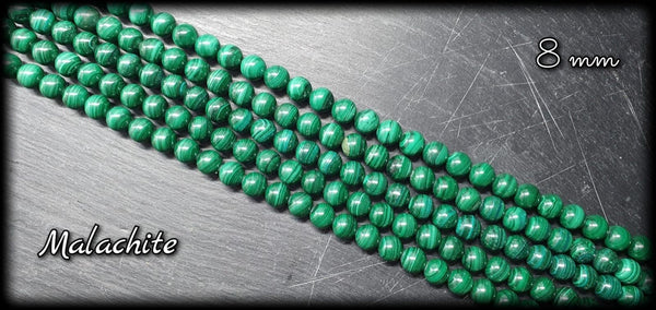 Malachite ronde en fil - 8mm