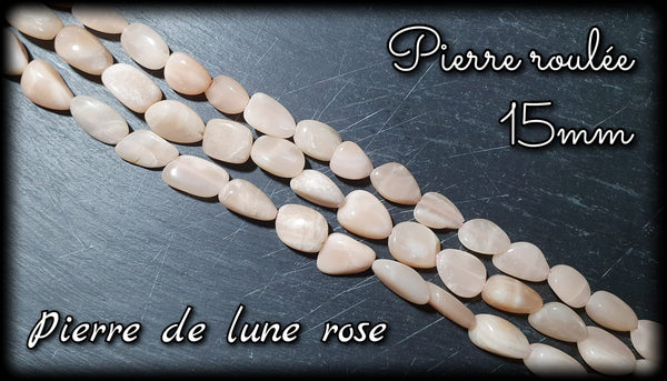 Pierre de lune rose roulée percée en fil - 15mm