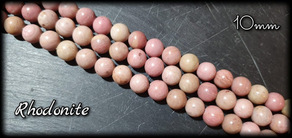 Rhodonite pleine ronde en fil - 10mm