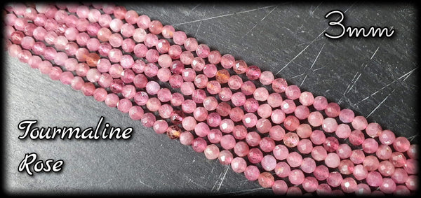 Tourmaline rose facettée en fil - 3mm