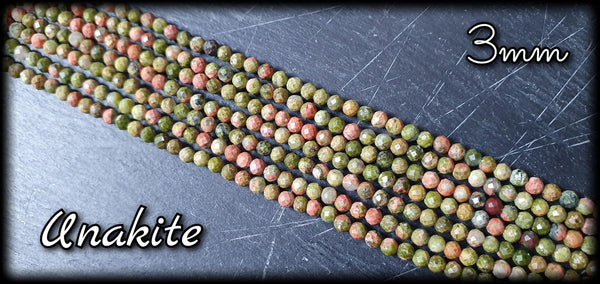 Unakite facettée en fil - 3mm